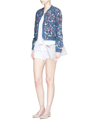 Figure View - Click To Enlarge - NEEDLE & THREAD - 'Wild Flower embroidered denim bomber jacket