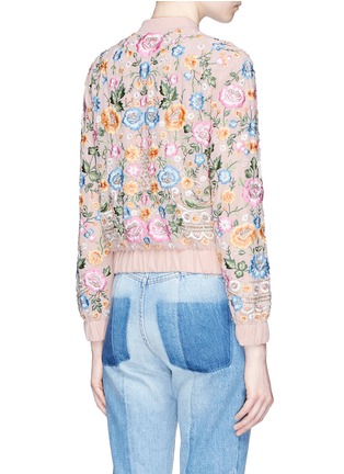 Back View - Click To Enlarge - NEEDLE & THREAD - 'Lace Foliage' beaded floral embroidered bomber jacket
