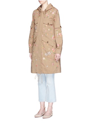Front View - Click To Enlarge - NEEDLE & THREAD - 'Military Dragonfly' floral embroidered parka