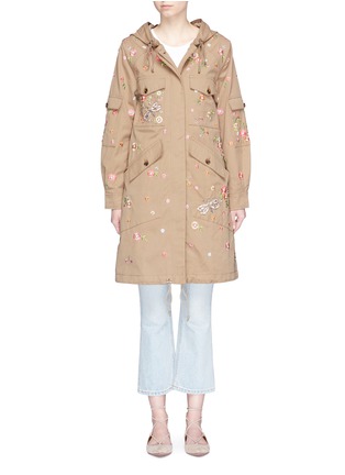 Main View - Click To Enlarge - NEEDLE & THREAD - 'Military Dragonfly' floral embroidered parka