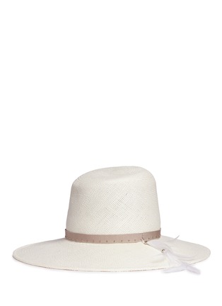 Figure View - Click To Enlarge - GIGI BURRIS MILLINERY - 'Drake' feather stud straw fedora hat