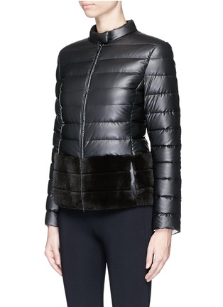 Front View - Click To Enlarge - ARMANI COLLEZIONI - Rabbit fur trim coated puffer jacket