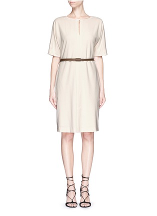 Main View - Click To Enlarge - ARMANI COLLEZIONI - Leather belt wool shift dress