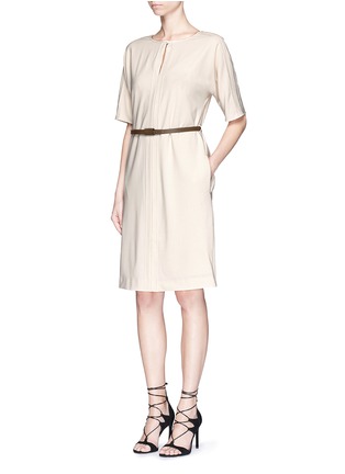 Figure View - Click To Enlarge - ARMANI COLLEZIONI - Leather belt wool shift dress