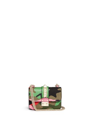 Main View - Click To Enlarge - VALENTINO GARAVANI - 'Camupsychedelic Rockstud Lock' mini leather chain bag