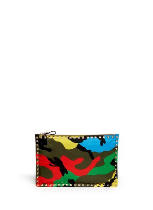 Main View - Click To Enlarge - VALENTINO GARAVANI - 'Psychedelic Rockstud' camouflage print nylon pouch