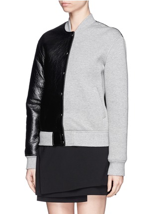 Front View - Click To Enlarge - T BY ALEXANDER WANG - Leather and bonded jersey varsity jacket