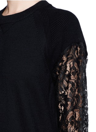 Detail View - Click To Enlarge - SACAI LUCK - Lace sleeve wool sweater
