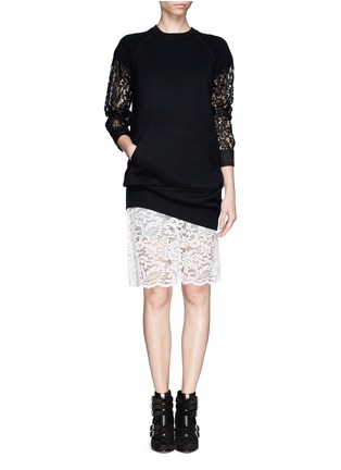 Figure View - Click To Enlarge - SACAI LUCK - Lace sleeve wool sweater