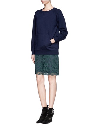 Figure View - Click To Enlarge - SACAI LUCK - Wool sweater lace dress