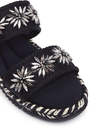Detail View - Click To Enlarge - MARNI - Strass floral woven espadrille slide sandals
