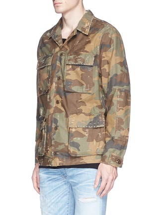 Front View - Click To Enlarge - AMIRI - Camouflage print stud distressed field jacket