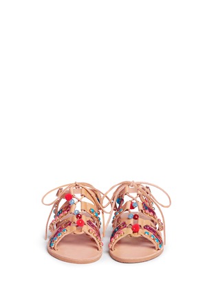 Front View - Click To Enlarge - MABU BY MARIA BK - 'Adeyta' pompom embellished caged lace-up leather sandals