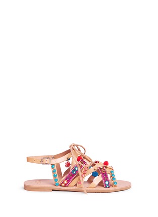 Main View - Click To Enlarge - MABU BY MARIA BK - 'Adeyta' pompom embellished caged lace-up leather sandals