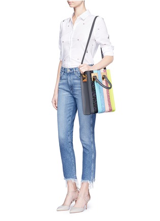 Front View - Click To Enlarge - SOPHIE HULME - 'Albion' mini glitter rainbow stripe leather box tote