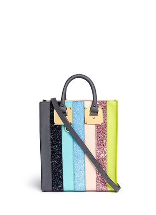 Main View - Click To Enlarge - SOPHIE HULME - 'Albion' mini glitter rainbow stripe leather box tote