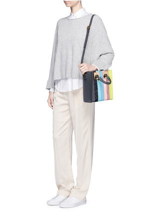 Front View - Click To Enlarge - SOPHIE HULME - 'Albion Square' mini glitter rainbow stripe leather box tote