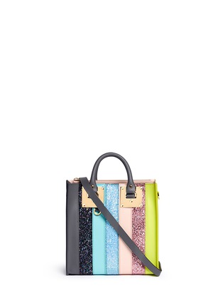 Main View - Click To Enlarge - SOPHIE HULME - 'Albion Square' mini glitter rainbow stripe leather box tote
