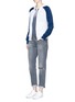 Figure View - Click To Enlarge - ADIDAS - 'Girlie' 3-Stripe colourblock drawstring zip hoodie