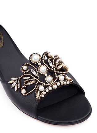 Detail View - Click To Enlarge - RENÉ CAOVILLA - Strass pearl appliqué leather slide sandals