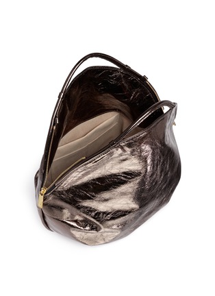 - A-ESQUE - 'Petal Pure' split handle metallic leather bag