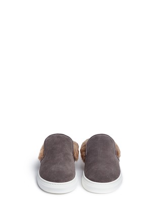 Front View - Click To Enlarge - FABIO RUSCONI - 'Softy Antracite' fur shearling suede skate slides