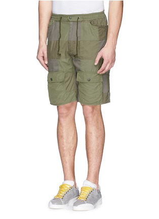 Front View - Click To Enlarge - WHITE MOUNTAINEERING - Patchwork cotton-tencel cargo shorts