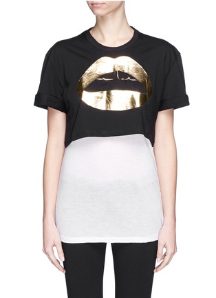 Main View - Click To Enlarge - MARKUS LUPFER - 'Lara Lip' foil print cropped T-shirt