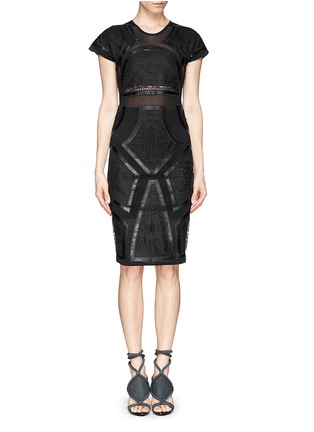 Main View - Click To Enlarge - KTZ - Roman net leather piping bodycon dress