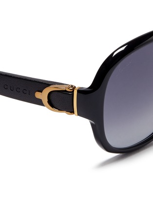 Detail View - Click To Enlarge - GUCCI - Horsebit hinge leather temple acetate sunglasses