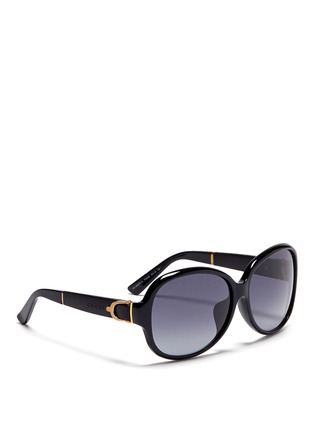 Figure View - Click To Enlarge - GUCCI - Horsebit hinge leather temple acetate sunglasses