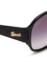 Detail View - Click To Enlarge - GUCCI - Monogram embossed leather temple acetate sunglasses