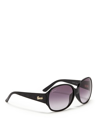 Figure View - Click To Enlarge - GUCCI - Monogram embossed leather temple acetate sunglasses