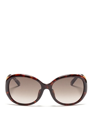 Main View - Click To Enlarge - GUCCI - Gold plated chunky lattice temple tortoiseshell sunglasses