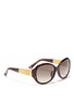 Figure View - Click To Enlarge - GUCCI - Gold plated chunky lattice temple tortoiseshell sunglasses