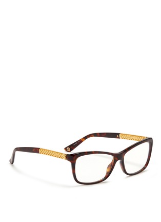 Figure View - Click To Enlarge - GUCCI - Gold plated lattice temple acetate optical glasses