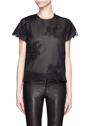 Main View - Click To Enlarge - MS MIN - Floral embroidery double-layer organza top