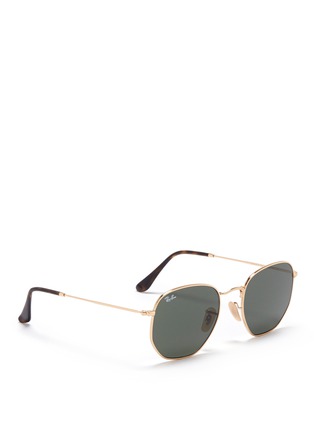 Figure View - Click To Enlarge - RAY-BAN - 'Hexagon Flat Lenses' metal sunglasses