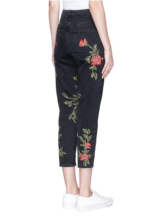 Back View - Click To Enlarge - TOPSHOP - 'Moto' rose embroidered Mom jeans