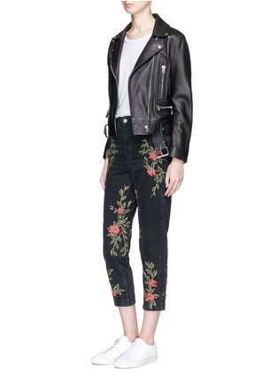 Figure View - Click To Enlarge - TOPSHOP - 'Moto' rose embroidered Mom jeans