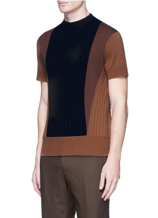 Front View - Click To Enlarge - NEIL BARRETT - Colourblock slim fit cotton sweater