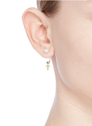 Figure View - Click To Enlarge - DELFINA DELETTREZ - ABC Micro Eye Piercing' freshwater pearl 18k yellow gold single earring – T
