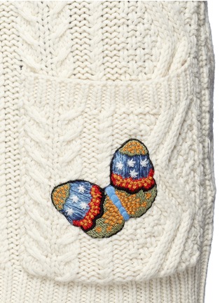 Detail View - Click To Enlarge - VALENTINO GARAVANI - Embroidered butterfly cable knit cardigan