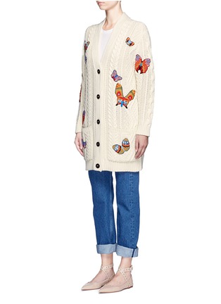 Figure View - Click To Enlarge - VALENTINO GARAVANI - Embroidered butterfly cable knit cardigan