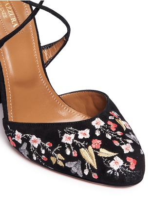 Detail View - Click To Enlarge - AQUAZZURA - 'Karlie' floral embroidery suede pumps
