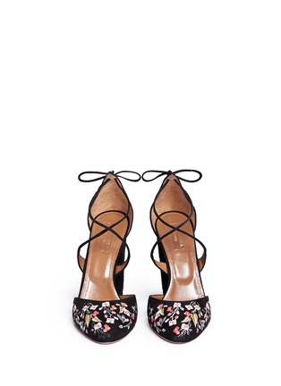 Front View - Click To Enlarge - AQUAZZURA - 'Karlie' floral embroidery suede pumps