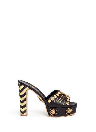 Main View - Click To Enlarge - FAUSTO PUGLISI - Zigzag heel metal stud leather mule sandals