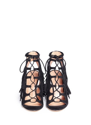 Front View - Click To Enlarge - SIGERSON MORRISON - 'Marita' fringe suede lace-up sandals