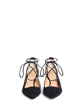 Front View - Click To Enlarge - SIGERSON MORRISON - 'Wynne' suede lace-up wedge pumps