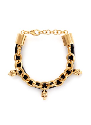 Main View - Click To Enlarge - ALEXANDER MCQUEEN - Leather and skull embellish chain bracelet